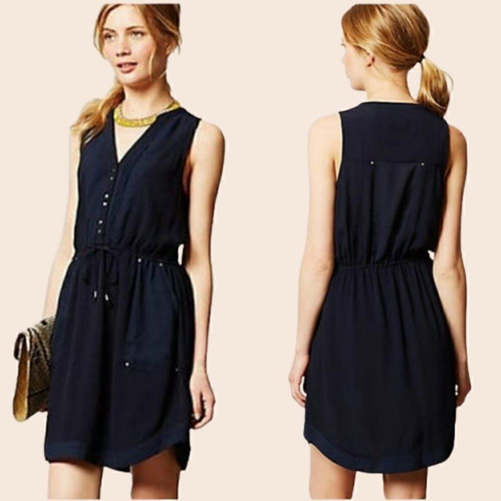 Anthropologie Maeve Navy Blue Pelona Sleeveless Shirtdress Size Small